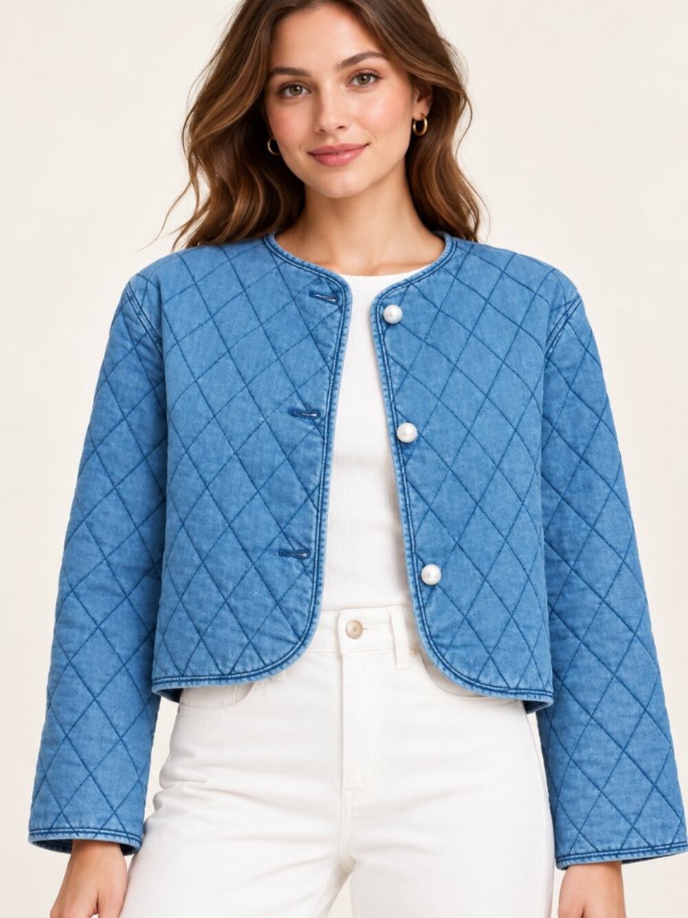 Kate Spade Quilted Denim Cropped Jacket